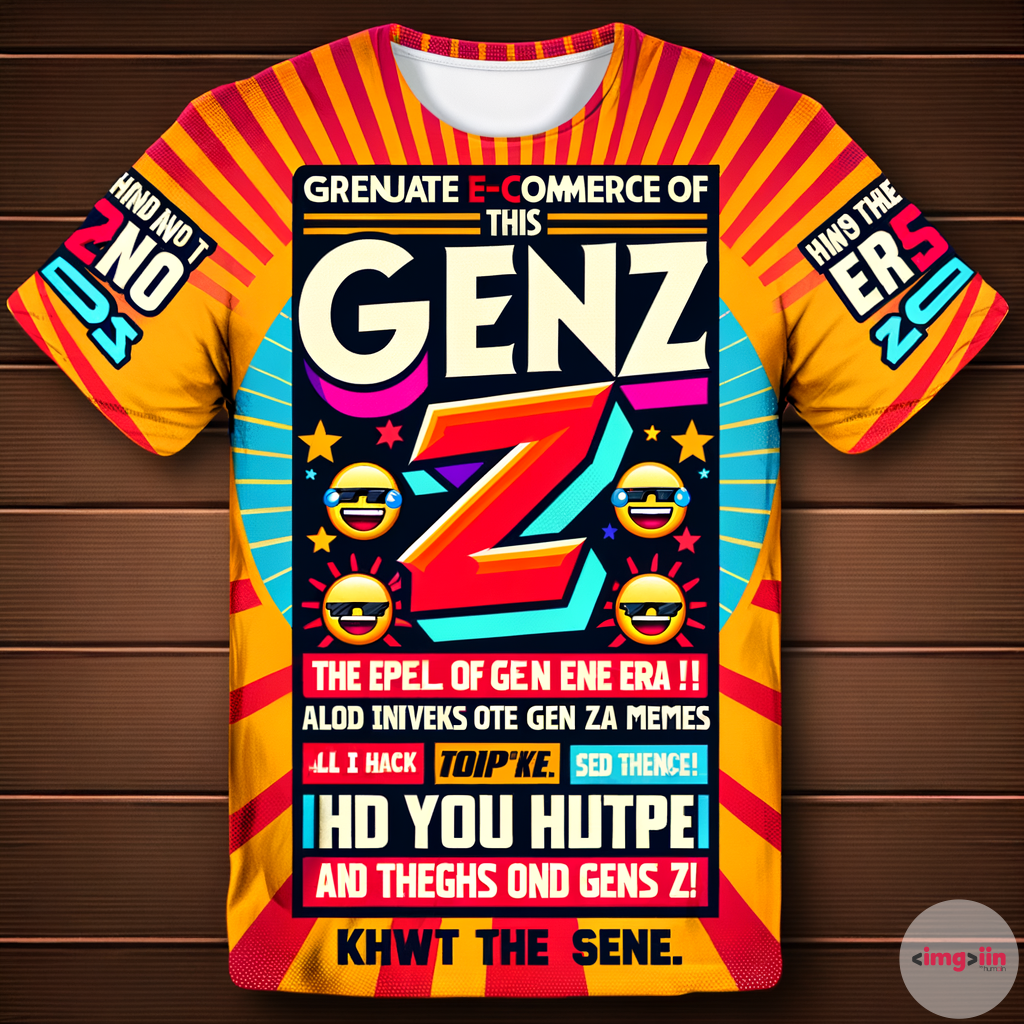 Immagine e-commerce di T-schirt epica e demenziale come un meme per la genz