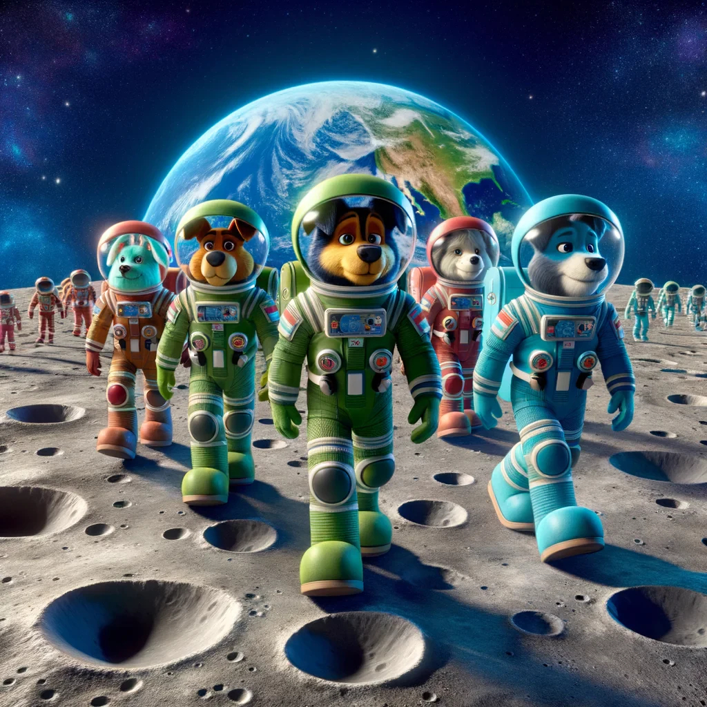 paw patrol caminando el la luna