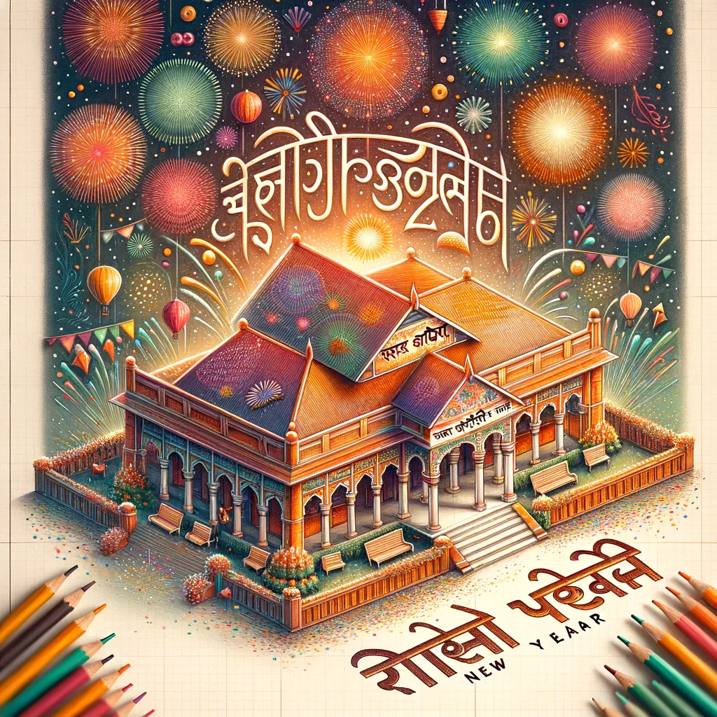 "Create a New Year 2025 greeting image featuring heartfelt wishes and inspiring thoughts from RMPS School, Madhubani." in hindi