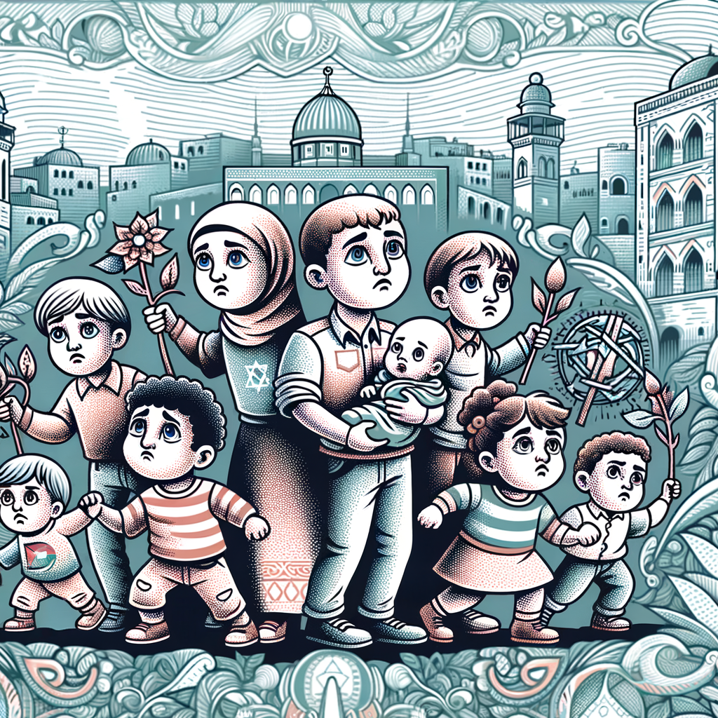 عکسی کارتونی و دارای جزئیات زیاد و حمایت از کودکان و نوزادان و نوجوانان مظلوم فلسطین