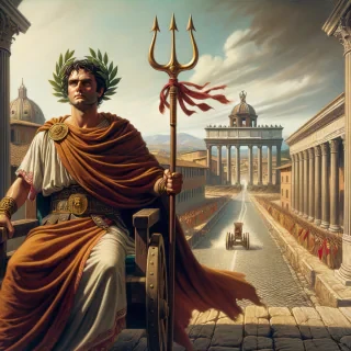 el emperador romano julio cesar de camino a roma para recuperar su trono que fue arrebatado por su amigo del tridente