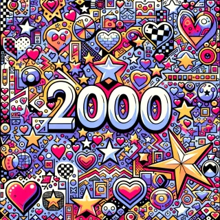 Create a y2k inspired background, youthful and vibrant, filled with heart, star, and other pattern. Checkered pattern.