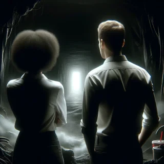 dos personas de espalda mirando un lugar oscuro