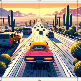 quiero un Storyboard de un videojuego en 2D, de un carro que va en la autopista esquivando autos que vienen en contra