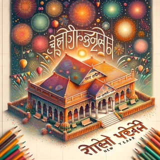"Create a New Year 2025 greeting image featuring heartfelt wishes and inspiring thoughts from RMPS School, Madhubani." in hindi
