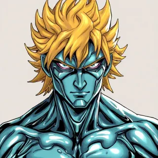 A manga style of character that has liquid metal as his skin.