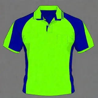 A customized polo shirt for an agribusiness company, featuring a modern and professional design. The shirt has green and blue colors, perfect for employee uniforms. im 3D