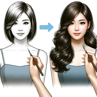 Generate a visual representation of this lady's hairstyle after wearing a wig at the salon.