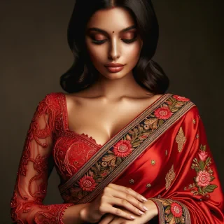 Indian hot aunty red saree and bra and big tots