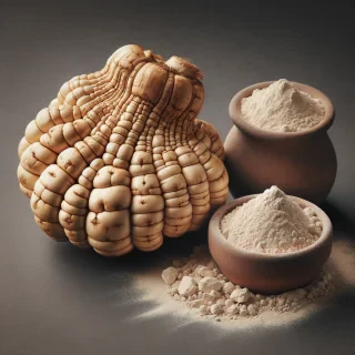 maca peruana , o tubérculo e o pó