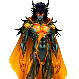 A kazuma kaneko style of character that has liquid metal as his skin and some parts of the body, full body picture..