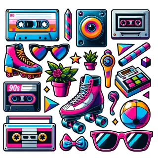 Create stickers inspired by the 90s, featuring items like cassette tapes, roller skates, vintage game consoles, and neon sunglasses. Use bold, vibrant colors and geometric patterns to give them a nostalgic yet trendy look.