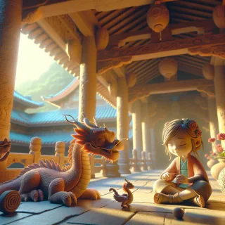 Charming Raya and her playful dragon companion, Awkwafina, find solace amidst the serene beauty of an Asian temple under the warm rays of the sun. This stunning 3D artwork, created with meticulous attention to detail using C4D, Octane Render, and advanced ray tracing techniques, captures the essence of Pixar and Disney's beloved style. With the use of clay materials and the mesmerizing effects of animation lighting, the scene radiates an ultra-detailed charm. The masterful rendering, combined with the touch of depth of field, brings the magical world of Raya and the Last Dragon to life.