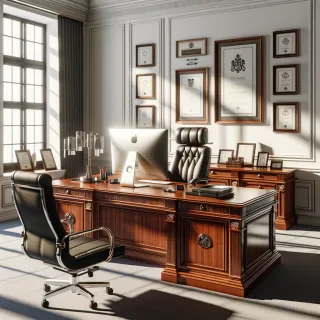 create a realistic image of a office with a desk and pc