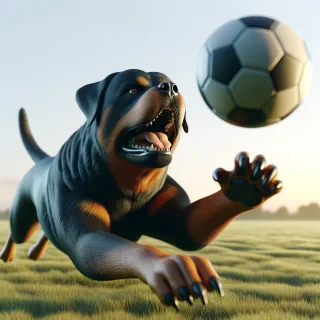 Rottweiler cogiendo una pelota