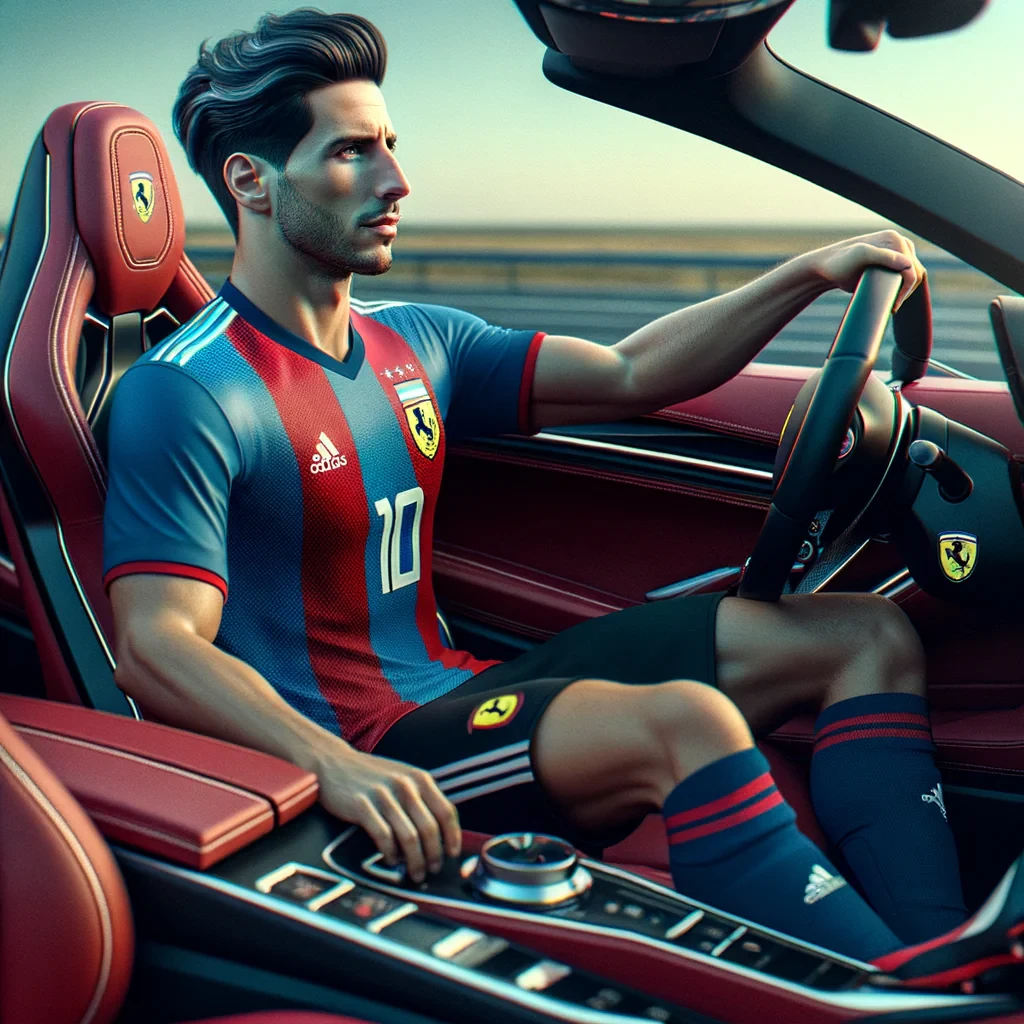 Messi en un ferrari